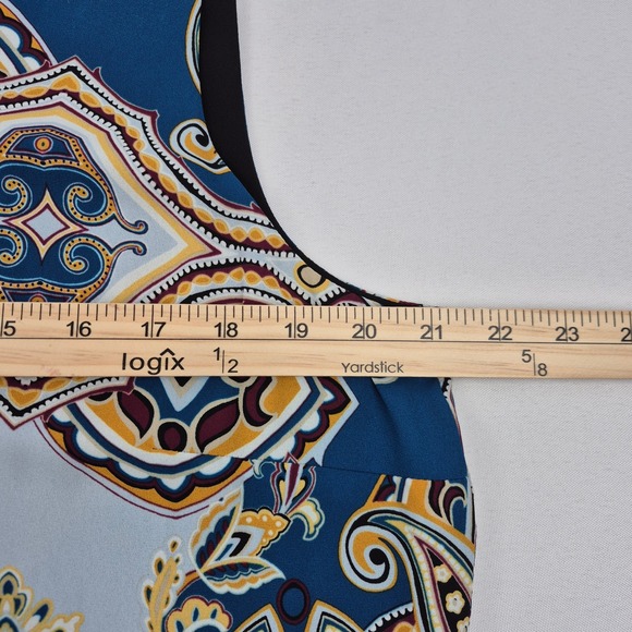 Chicos Size 2 Paisley Print Sleeveless Tank Top Blouse Women Blue Yellow Travel - Picture 5 of 8